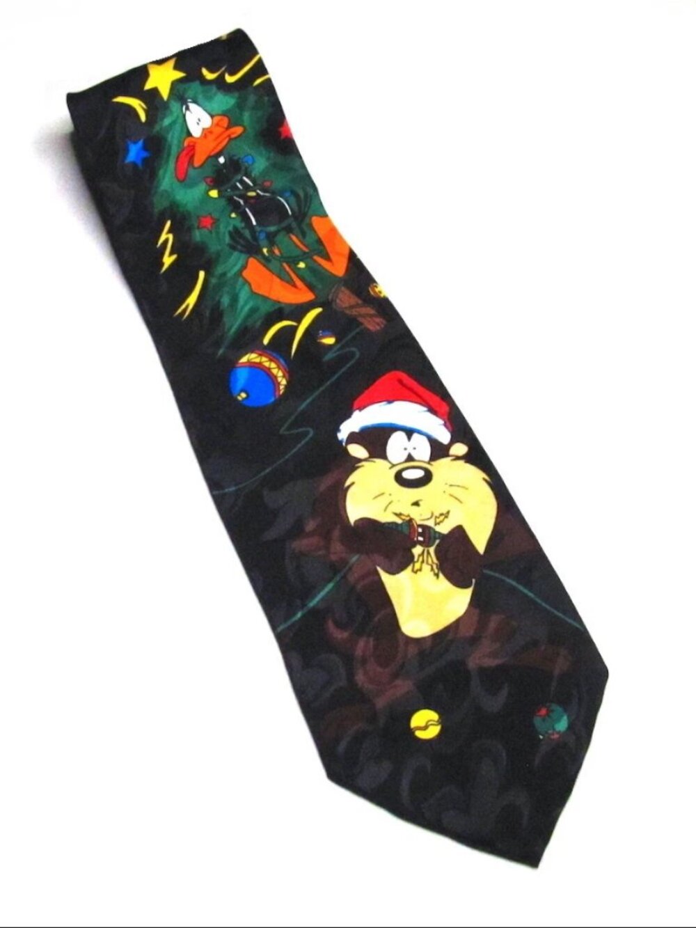 Looney Tunes Mania Christmas Mens Tie Black Taz Tasmanian Devil with Daffy Duck